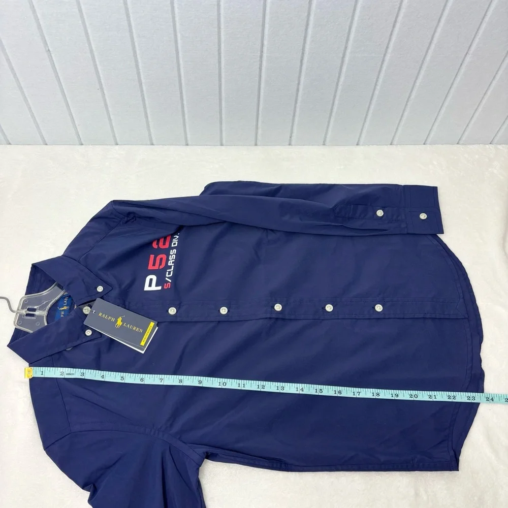 Ralph Lauren Navy Blue Button Down Performance Shirt Size M (10-12)‎